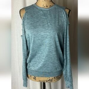 EUC Born Primitive Cold Shoulder Long Sleeve Pullover Women’s S Blue Spacedye